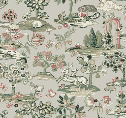 York Kingswood Wallpaper Taupe/Coral TL1951 Handpainted Traditionals