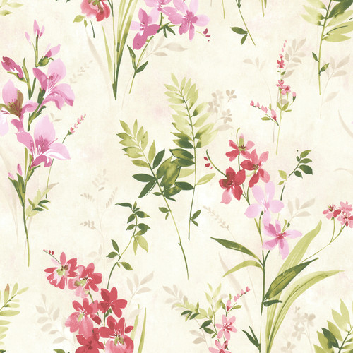 Beacon House by Brewster 2605-21627 Rosemore Henrietta Pink Watercolor Floral Wallpaper