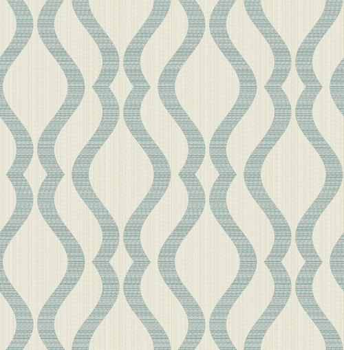 2834-25066 Yves Teal Ogee Wallpaper Transitional Style Unpasted Non Woven Paper from Advantage Metallic Collection by Brewster Made in Great Britain