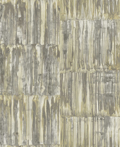 2540-24065 Patina Panels Yellow Grey Metal with Subtle Pearlescent Sheen Wallpaper Non Woven Unpasted Wall Covering Restored Collection from A-Street Prints by Brewster Made in Great Britain