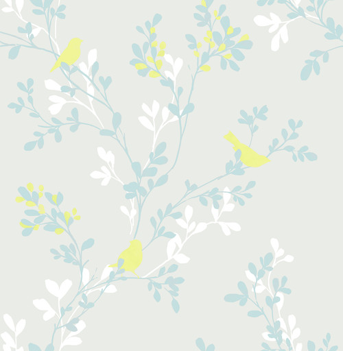 Brewster 2704-22680 For Your Bath III Chirp Grey Birds & Trees Wallpaper