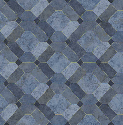 2540-24057 Devonshire Blue Marble with Traditional Tiles Wallpaper Non Woven Unpasted Wall Covering Restored Collection from A-Street Prints by Brewster Made in Great Britain