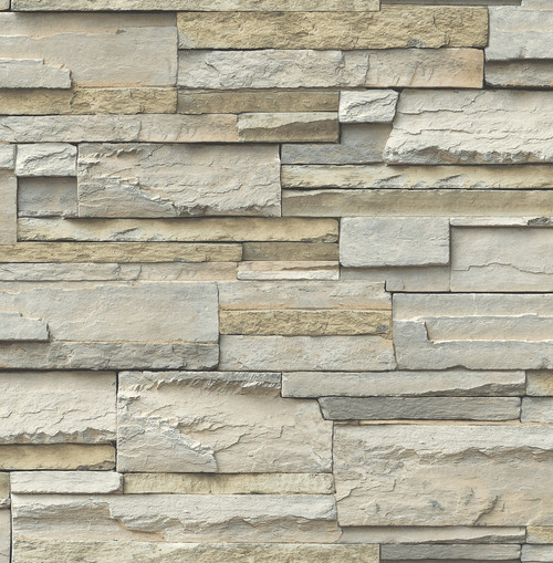 NU2675 Peel & Stick Wallpaper with Stones of Various Sizes & Shades in Neutral Brown Taupe Gray Colors Kitchen & Bath Style Peel and Stick Adhesive Vinyl