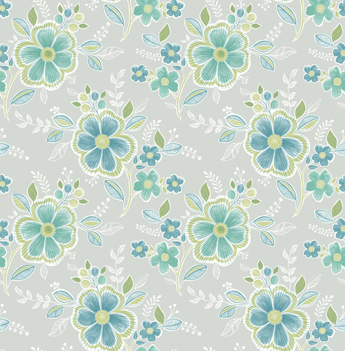 Brewster 2657-22200 Chloe Green Floral Wallpaper