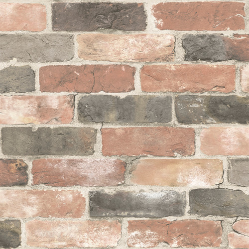 NuWallpaper by Brewster NUW2064 Newport Reclaimed Brick Red Faded