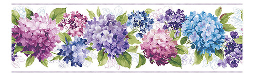 York Wallcoverings Kitchen and Bath KH7066BD Hydrangea Border, Cream / Purple / Red / Purple / Blue / Green