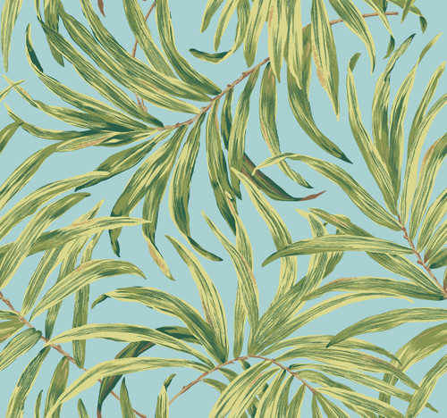 York AT7053 Tropics Bali Leaves Wallpaper aqua, yellow/green, greenish/yellow