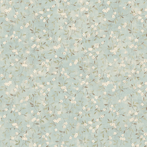 York 	LG1306 	Rustic Living Wallpaper Collection,	Floral Sprig Wallpaper - Aqua