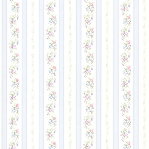 Kitchen, Bath and Bed Resource IV by Brewster 414-56031 Princess Light Blue Floral Stripe Wallpaper
