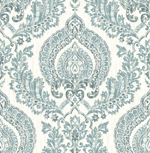 NuWallpaper by Brewster NUW1702 Kensington Damask Blue Peel & Stick Wallpaper