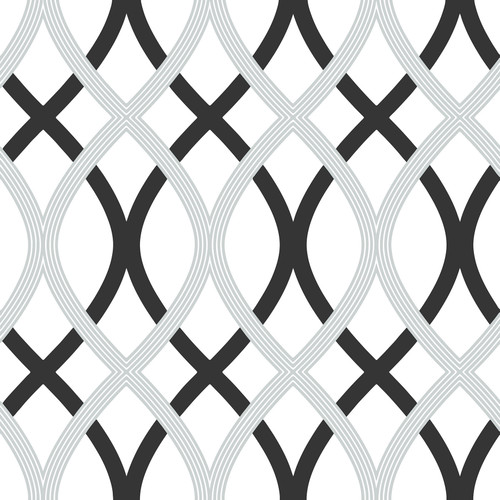 NuWallpaper by Brewster NUW1658 Black and Silver Lattice Peel & Stick Wallpaper