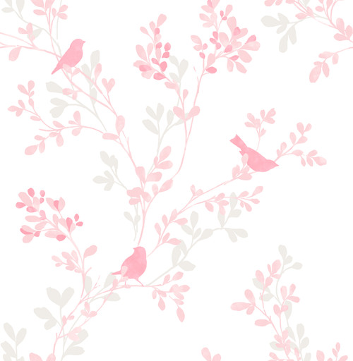 Brewster 2704-22681 For Your Bath III Chirp Pink Birds & Trees Wallpaper