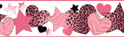 Chesapeake by Brewster BBC94051B Diva Pink Cheetah Hearts Stars Border