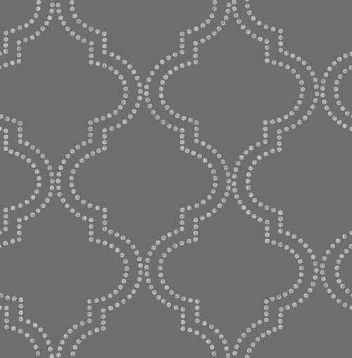 Brewster 2704-21801 For Your Bath III Tetra Charcoal Quatrefoil Wallpaper