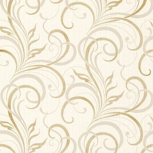 Kenneth James by Brewster 2618-21358 Rauda Champagne Modern Scroll Wallpaper