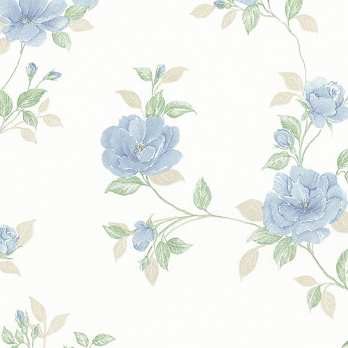 Norwall Wallcoverings Silk Impressions 2 MD29436  In Register Rose Trail Wallpaper Blue Green