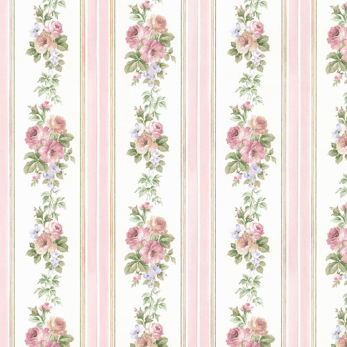 Norwall Rose Garden 2 CN24639 Small Rose Stripe Wallpaper Pink, Blue