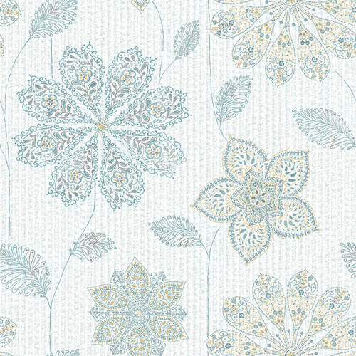 NU1697 Gypsy Floral Peel & Stick Wallpaper with Beautiful Bohemian Pattern in Blue Green Colors Kitchen & Bath Style Peel and Stick Adhesive Vinyl