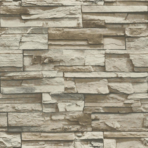 RoomMates RMK9025WP Stacked Stone Grey/Brown Peel and Stick Wallpaper Grey/Brown