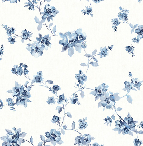 Chesapeake by Brewster 3115-24481 Cyrus Blue Floral Wallpaper
