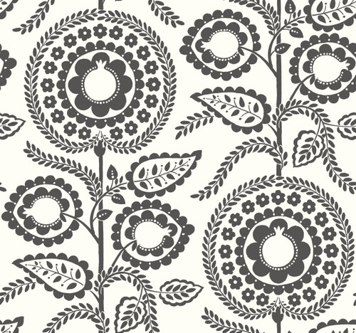 York Wallcoverings SS2583 Silhouettes Pomegranate Bloom Wallpaper Black/White