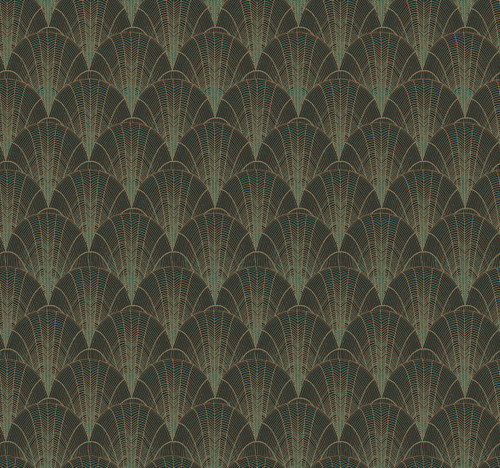 York Wallcoverings NV5548 Scalloped Pearls Wallpaper Black/Gold