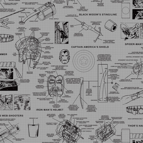 York Wallcoverings DI0936 Marvels Heroes Schematics Wallpaper Gray/Black