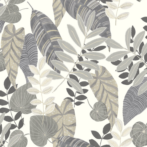 Wallquest RY30908 Tropicana Leaves Charcoal, Stone, and Daydream Gray