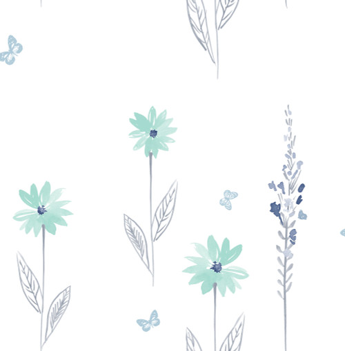 Wallquest DA62604 Daisy Field Teal and Gray