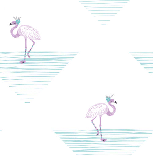 Wallquest DA61709 Dancing Flamingo Teal and Lilac