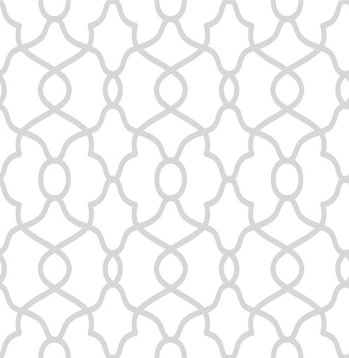 NU2877 Clearly Cool Peel & Stick Wallpaper with Lovely Trellis Design in Silver Metallic White Colors Kitchen & Bath Style Peel and Stick Adhesive Vinyl