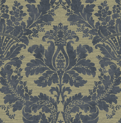 Velvet Damask Wallpaper in Charcoal Gold RD80302 from Wallquest