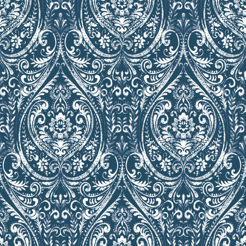 NU1689 Damask Indigo Peel & Stick Wallpaper with Depth and Dimension in Indigo Blue White Colors Bohemian Style Peel and Stick Adhesive Vinyl