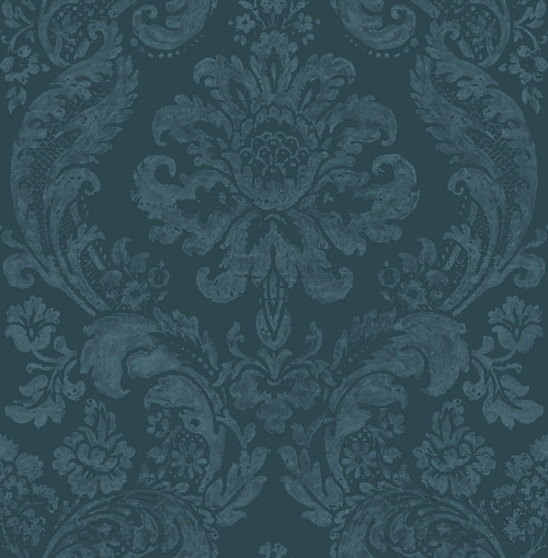 A−Street Prints by Brewster 2763-87310 Moonlight Shadow Blue Damask Wallpaper