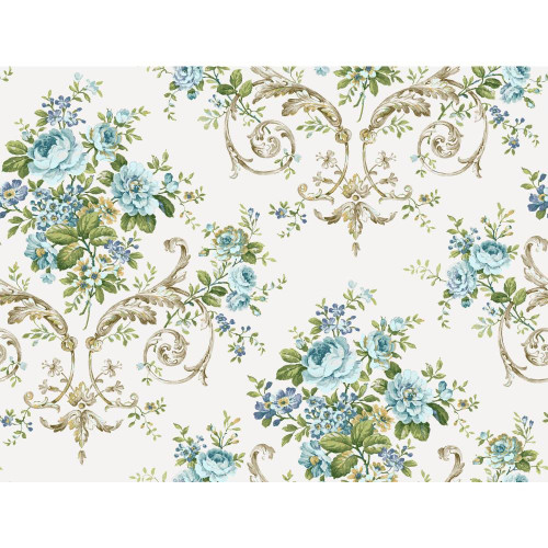 York Wallcoverings Roses PN0402 Neoclassic Floral Wallpaper, Off White, Blue