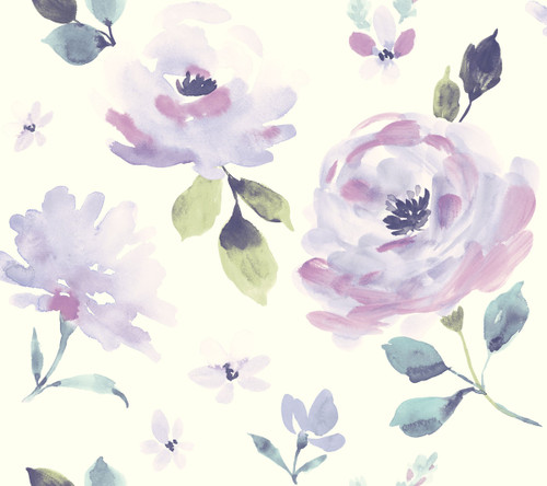 York Wallcoverings LK8317 Watercolor Blooms Wallpaper Purples,Greens