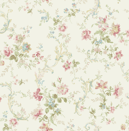 Regal Floral Scroll Wallpaper in White FG70511 from Wallquest