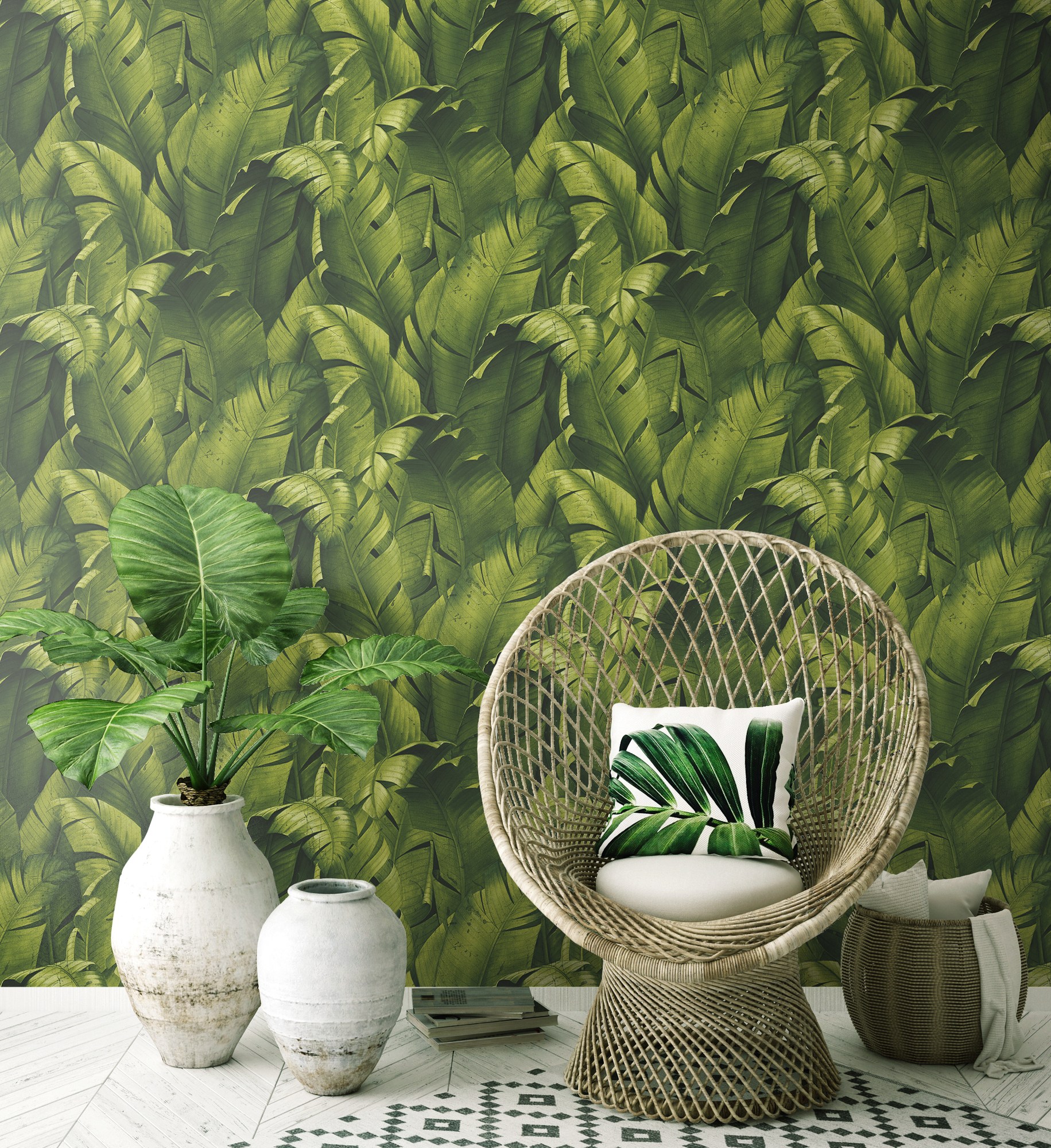 NextWall NW31000 Tropical Banana Leaves Peel  Stick Wallpaper Green  The  Savvy Decorator