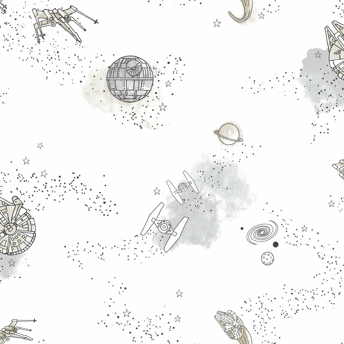 York Wallcoverings DI0997 Star Wars: Good Night Galaxy Wallpaper Black/White, image size:1200x1200