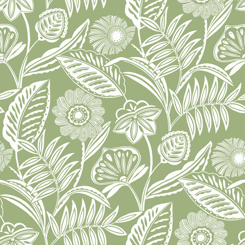 2969-87530 Alma Green Tropical Floral Wallpaper Tropical Style