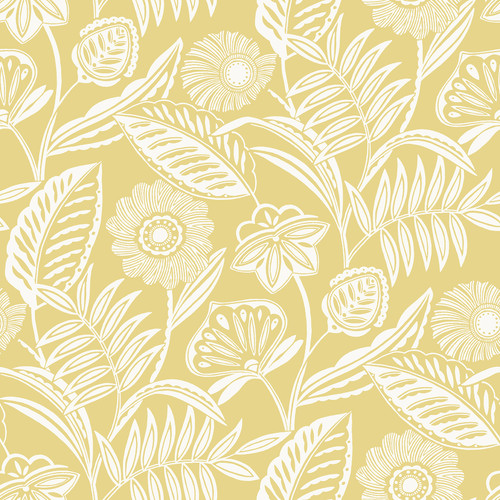 2969-87529 Alma Yellow Tropical Floral Wallpaper Tropical Style