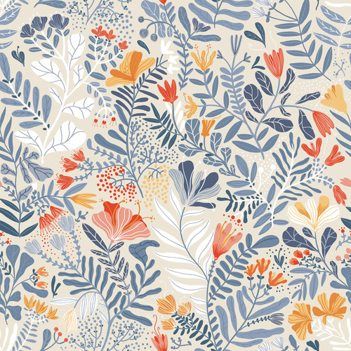 2999-55013 Brittsommar Woodland Floral Wallpaper in Light Blue Pink Orange  Pale Gray Colors with Garden Enchantment Flowers Botanical Style Non Woven  Unpasted Wall Covering by Brewster - The Savvy Decorator