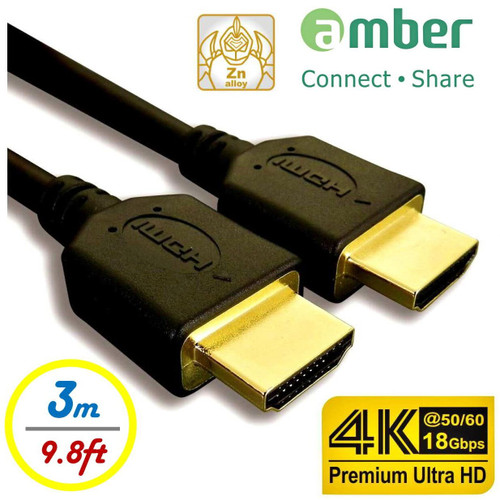 AMBER HDMIAA130P HDMI CABLE A-A 3M FOR 4K ULTRA HD