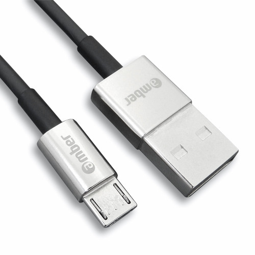 1.2m MicroUSB to USB cable, metal, Amber, fast-charge / sync