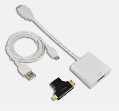 HDMI to VGA adapter, w/Mini-HDMI and Micro-HDMI converter
