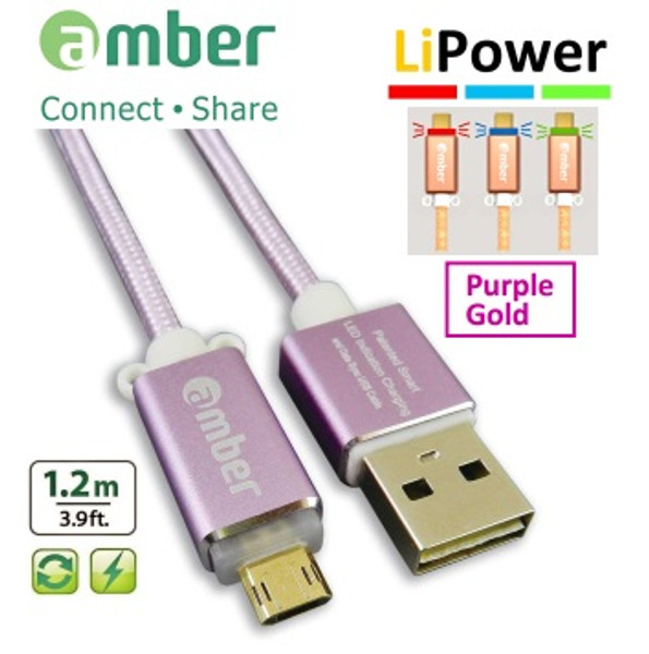Amber MUB-L03  PURPLE GOLD Reversible MicroUSB Data/Charging cable, 1.2m, QC2.0/3.0
