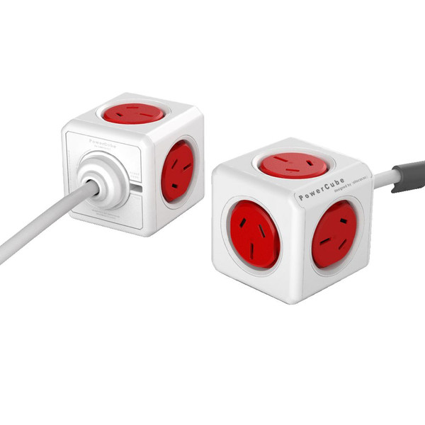 ALLOCACOC POWERCUBE Extended Boston Red -5 Outlets- 3.0m CABLE