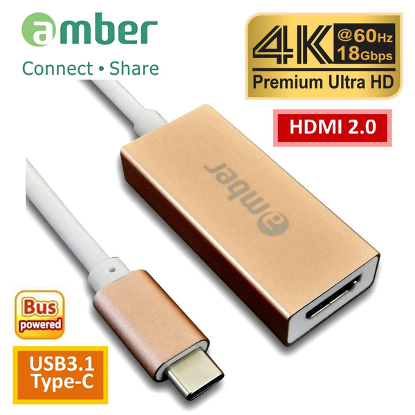 Amber CU3-AH12 USB3.1 Type-C to HDMI 2.0, Premium 4K @60Hz, High-class Aluminum Case, ROSE GOLD