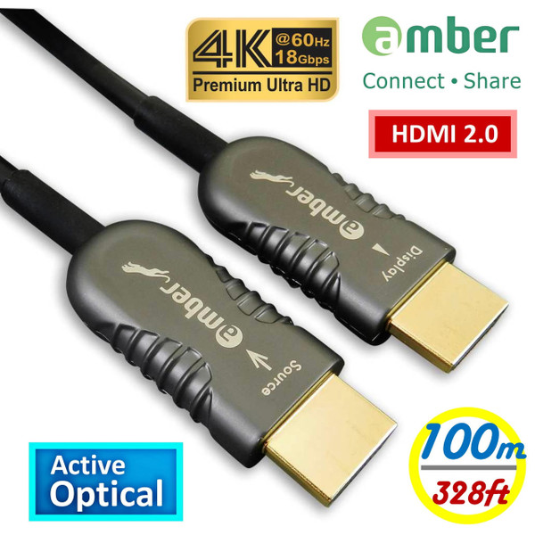 Amber HMAO-P100 HDMI 2.0 Active Optical Cable,  A- A 10M Premium 4K@60Hz