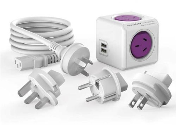 ALLOCACOC POWERCUBE REWIRABLE USB PURPLE-2 OUTLETS, 2 USB,PLUS 3 PLUGS+IEC AU CABLE x 1